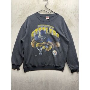 VTG '94 Pittsburgh Steelers Sweater L Black Nutmeg Mills Crewneck NFL Distressed